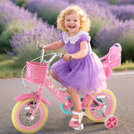 XJD Girls 12-16 Inch Kids Bike with Training Wheels, Streamers, and Adjustable Seat