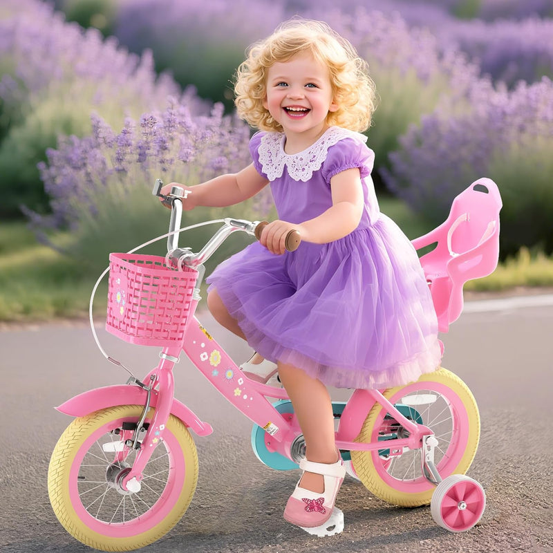 XJD Girls 12-16 Inch Kids Bike with Training Wheels, Streamers, and Adjustable Seat