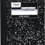 Mead Composition Notebook, Wide Ruled Paper, 7.5" x 9.75", 100 Sheets, Black Marble, 3 Pack (38301)