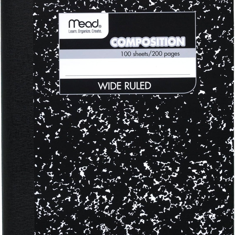 Mead Composition Notebook, Wide Ruled Paper, 7.5" x 9.75", 100 Sheets, Black Marble, 3 Pack (38301)