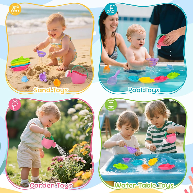 Fajiabao Toddler Bath Toys for Kids Ages 1-3 Multi-Play in Tub Water Pool | Learning Mold Free Bath Toys with Color Stacking Cups & Watering Can Interactive Shower Toys for 1 2 3 4 5 6 Birthday Gifts