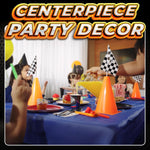 Bedwina Race Car Birthday Party Decorations - 36 Pcs, 12 Orange Mini Cones & 24 Black/White Checkered Flags