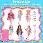 6 Pack Fashion 11.5 inch American Toy Prinecess Dolls Playset with Outfits Dress Design and Accessories Like Handbag Hat Crown Necklace Suitcase (Gift Box Package)