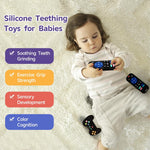 hooku 2 pack silicone teething toys for babies 0-6 months with remote control design and sensory textures