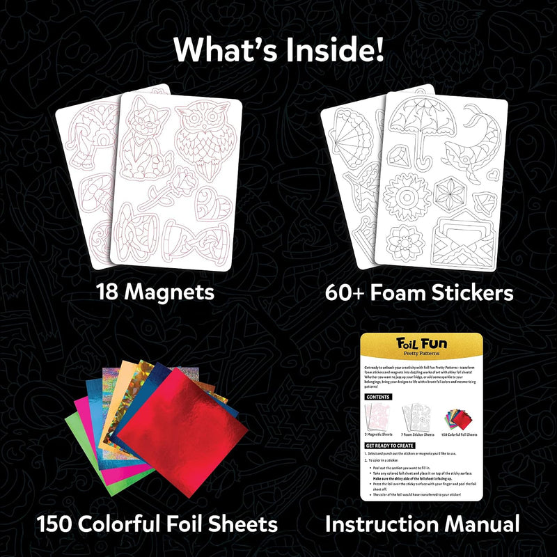 Skillmatics Foil Fun Pretty Patterns, Foil Art, Gift for Tweens & Adults | Travel Toys, Craft Kit, 18 DIY Magnets, 60+ Foam Stickers, Fine Motor Skills, DIY Mess-Free Activity, Screen-Free