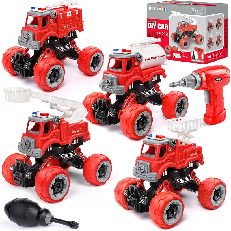 LUDILO Toys for 3 4 5 Year Old Boy Birthday Gift: 4PCS Take Apart Construction Truck Excavator Toy with Electric Drill, Kids Building Stem Learning Toy Gifts for 3 4 5 6 Year Old Boys Toys Age 4-6 3-5