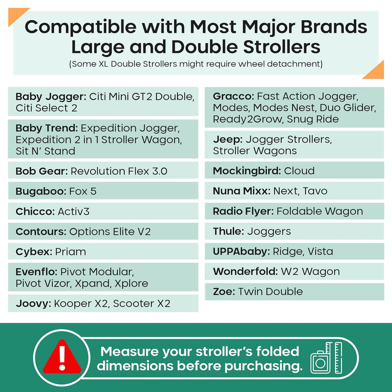 Large Stroller Bag for Airplane Travel, Black & Green, 47" H x 24" W x 15" D, Fits Most Large, Single, Double, Jogging Strollers – Premium Waterproof Cover, Adjustable Shoulder Straps