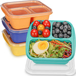 TOUWMX Bento Box For Kids, 4 Pack 3 Compartments Meal Prep Containers Reusable Lunch Containers, Food Storage Containers With Lids, Stackable Snack Boxes for School, Work, and Travel