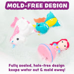 Tub Works® Fantasy Watertight Bath Toys, 6 Pack | Sealed, No Hole Bath Toys Design Keeps Moisture Out | Soft, Squeezable & Float on Water | Baby & Toddler Bathtub Toy | Unicorn Baby Girl Bathtub Toy