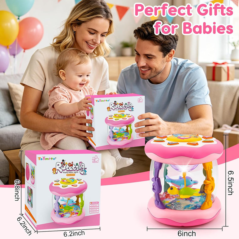Baby Girl Toys Tummy Time Musical Light Up Ocean Rotating Projector Gifts | Infant Aquarium Crawling Walking Learning Toys Newborn Must Have Babies Girls First Birthday Shower Gifts