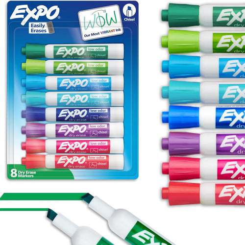 EXPO Dry Erase Markers, Low Odor Ink, Assorted Colors, Chisel Tip, 8 Count - Whiteboard, Calendar, Organization, Essential Supplies for Office, School, Classroom, Teachers