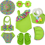 Kajaia 8 Pcs 18 Inch Doll Clothes and Accessories Summer Dolls Swimsuits Beach Playsets Include Doll Swimsuit Bikini Dress Flip Flops Hat Sunglasses Handbag Swim Accessories for 18 Inch Girl Dolls