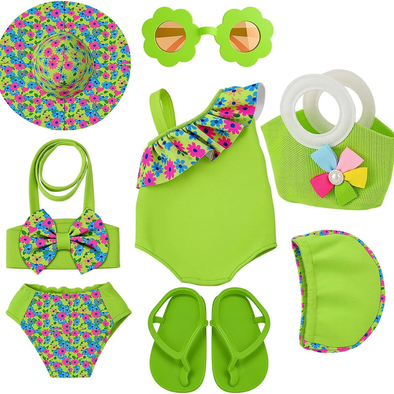 Kajaia 8 Pcs 18 Inch Doll Clothes and Accessories Summer Dolls Swimsuits Beach Playsets Include Doll Swimsuit Bikini Dress Flip Flops Hat Sunglasses Handbag Swim Accessories for 18 Inch Girl Dolls