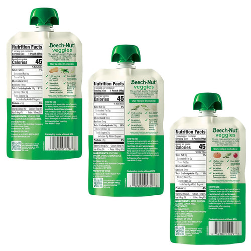 Beech-Nut Stage 2 Baby Food Pouch Variety Pack, Veggie Purees, 18 Pouches | Real Fruit & Veggies Baby Food Pouches, 1 Full Serving of Veggies Per Pouch, No Added Sweeteners, No Artificial Preservatives
