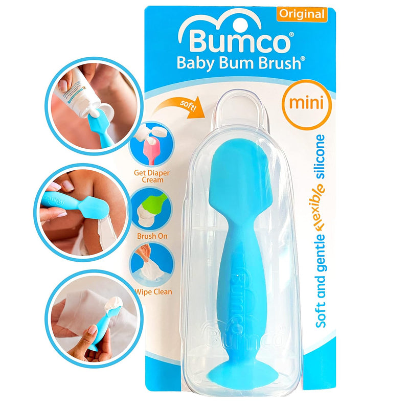 Bumco Baby Bum Brush - Flexible Diaper Cream Spatula Applicator (Blue) | BPA-Free Diaper bag essentials. Mom-invented butt paste spatula and diaper rash cream applicator. Soft, wipe-clean silicone.