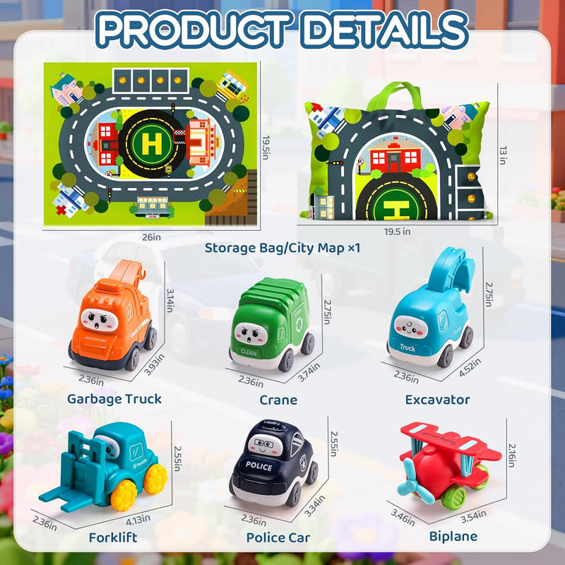 Big Cartoon Truck Car Toys for 1 Year Old Boys with Playmat/Storage Bag