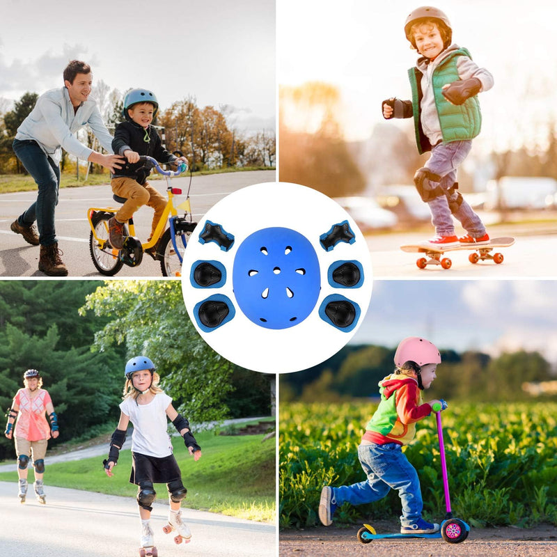 WayEee Kids Adjustable Helmet Set with Knee Pads and Wrist Guards for Cycling, Skateboarding, and Roller Skating