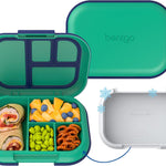 Bentgo Chill Kids Leakproof Lunch Box - 4-Compartment Bento Box with Built-In Ice Pack, 3.3 Cup Capacity, BPA-Free, Microwave & Dishwasher Safe Tray, Ages 3–7 (Green/Navy)