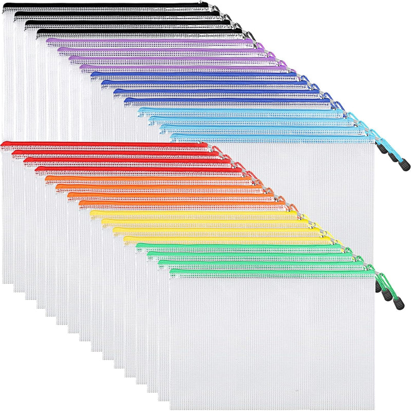 EOOUT 24pcs Mesh Zipper Pouch Bags, for Organizing Storage, Waterproof Zipper Pouches, Letter Size, File Bags for Toys, Puzzle, Board Games