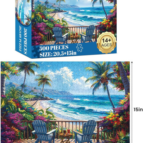 500-Piece Seaside Holiday Jigsaw Puzzle for Adults, Interlocking Letter-Backed Pieces