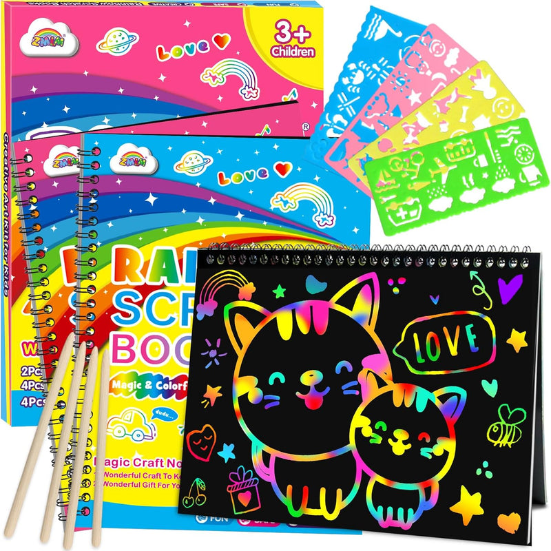 ZMLM 2-Pack Rainbow Scratch Notebook Art-Crafts Gift for Kids 3-12 Years Old