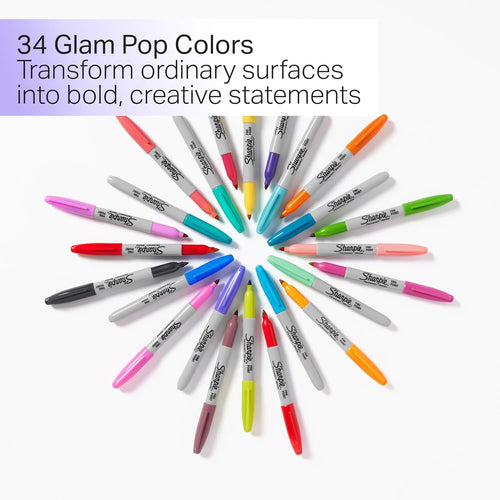 Sharpie Glam Pop Permanent Markers, Fine Tip, Assorted Colors, 34 Count - Arts & Crafts, Coloring, Drawing, Writing