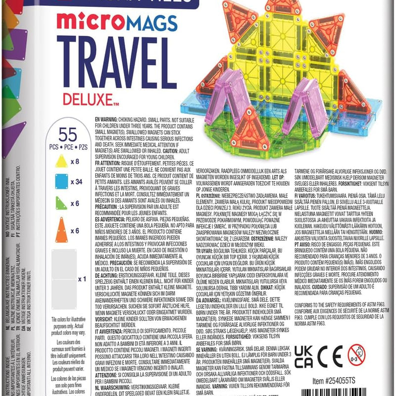 MAGNA-TILES microMAGS Travel Set Deluxe 55-Piece Magnetic Construction Set, The Original Magnetic Building Brand