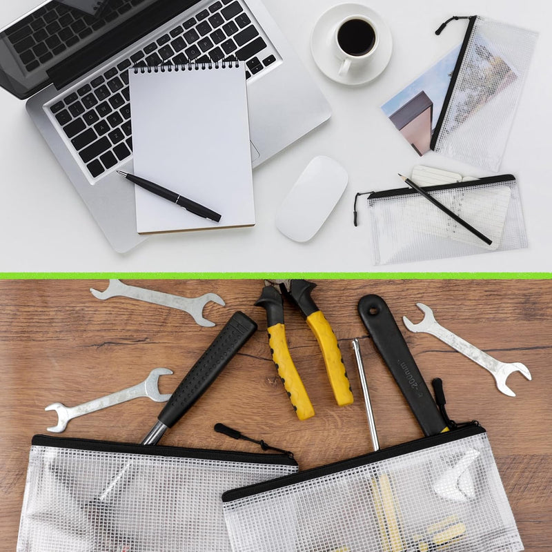 YOPCDJ 24 Pack Mesh Zipper Pouch Bags Small, Zipper Pencil Pouches, 9.2 x 4.7 in Clear Pencil Pouch Bulk, Pencil Bags with Zipper for Travel Storage, Black