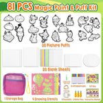JMMICO 81 PCS 3D Art Paint & Puff Set, Mess-Free Crafts for Kids Ages 4-8 | Glow-in-the-drak Aqua Water Puffs, Gifts for Girls Boys, Creative & No Mess Painting Crafts for Kids 4 5 6 7 8 9 Year Old