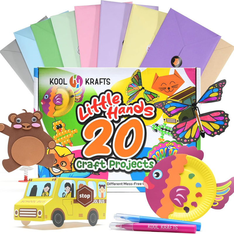 20 Arts & Crafts Kit for Kids, All-Inclusive, No Mess Craft Kits & Supplies for Boys & Girls – DIY Creative Activity, Easy Step-by-Step Guide, Individually Packaged Crafts, Christmas Gift, Travel Gift