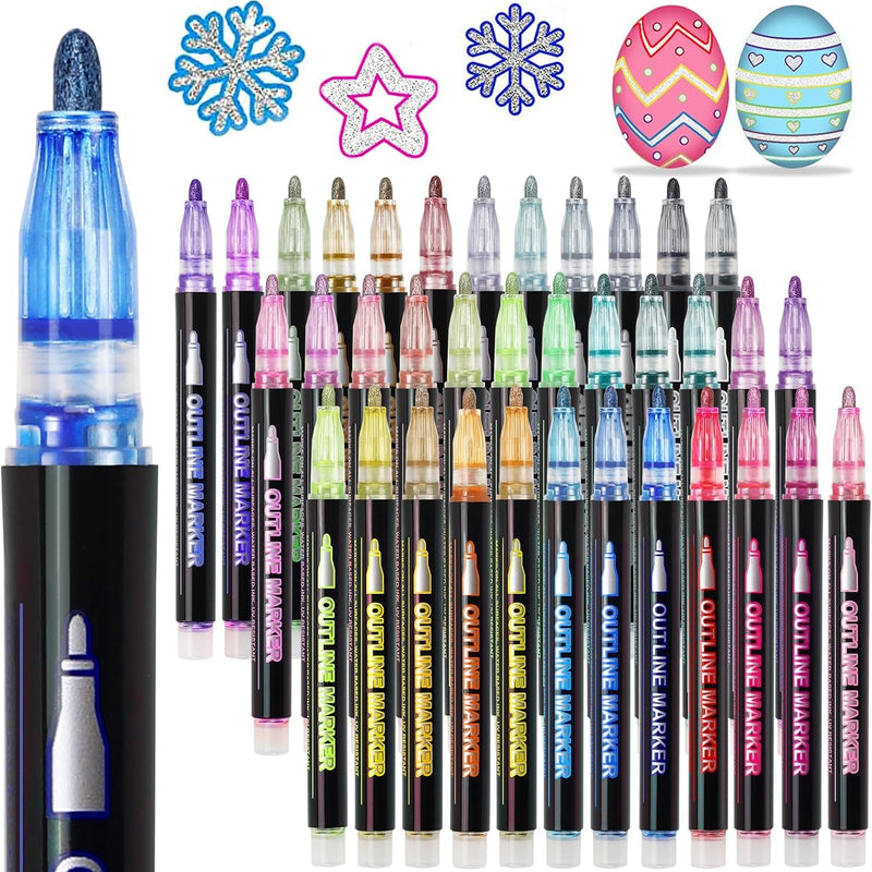Glitter Markers Self Outline Pens Metallic: 12 Shimmer Tween Teen Girl Gifts Trendy Stuff,Drawing Art Supplies Kids 6-8 9-12 10-12,Arts Crafts Kids Ages 8-12 Year Old,Cute Cool Fun Crafts Girls 8-12