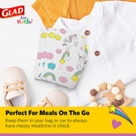 Glad for Kids Disposable Paper Bibs with Crumb Catcher, Unicorns, 30 Count | Absorbent, leakproof design for mess-free feeding at meals, crafts, parties, and travel