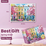 J.Biley 500 Piece Spring Street Jigsaw Puzzle for Adults & Teens, Blooming City Scene, Premium Recycled Cardboard, Anti-Glare HD Print, Letter-Coded Back, 20.5x15 Inch.