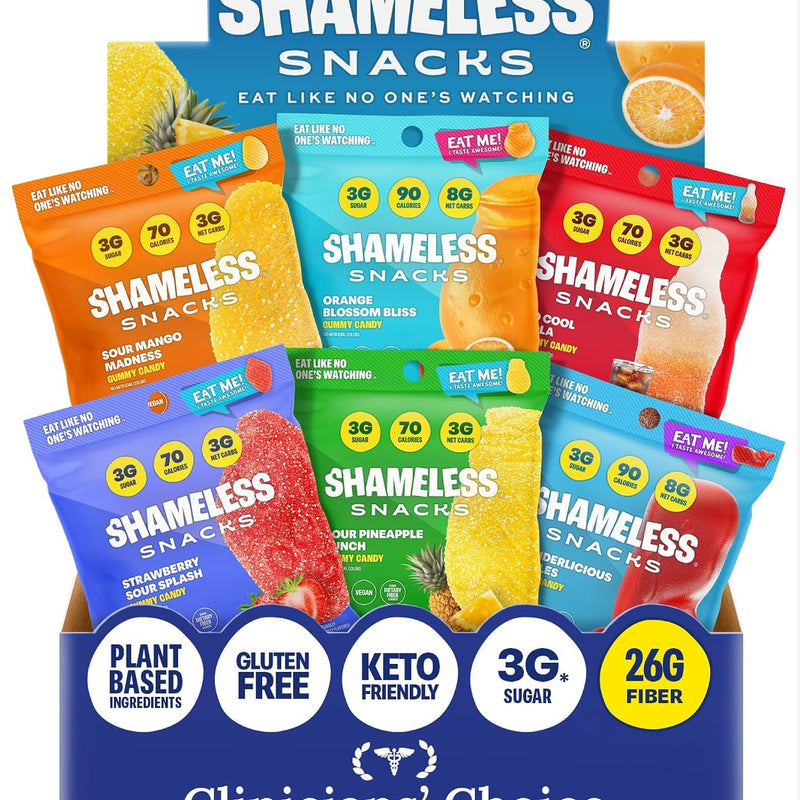 Shameless Snacks Candy Carnival - Sour Gummy Variety Pack & Fruit Snacks | Strawberry Orange Mango Cola Gummies, Keto 3g Sugar - Gluten Free Vegan Candy for Kids & Adults