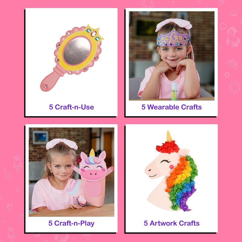 Craftikit® 20 Award-Winning Princess & Unicorn Crafts for Kids Ages 3-10 Years, All-Inclusive Toddler Arts and Craft Kits for Kids, Fun Toddler Craft Box for Girls in Preschool