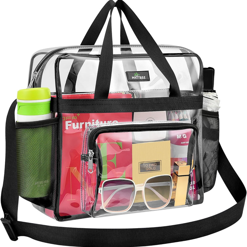 MAY TREE Clear Bag for Stadium Events, 12x5.5x12 Clear Tote Bag for Work | Non-detachable Reinforced Straps, Clear Tote Bag for Work, Sporting Events & Gym, Stadium Approved Transparent Bag