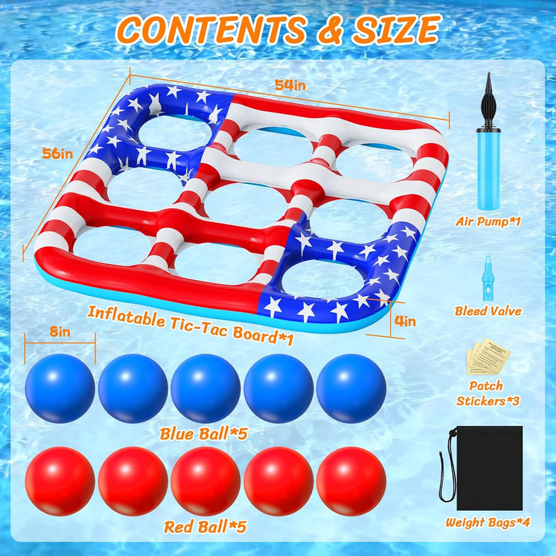 Pool Toys Games for Kids - Inflatable Outdoor Water Toys Pool Floats | Swimming Pool Tic-Tac-Toe Game Float with 10 Balls Pool Party Toys Outdoor Beach Toy for Kids Adults Teens