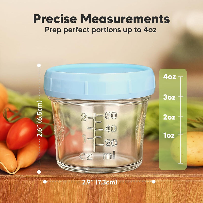 KeaBabies 12pk 4oz Glass Baby Food Containers with Lids, Leak-Proof (Nord) | Microwavable Small Glass Jars, Baby Purees, Toddler Snack Storage Containers, BPA-Free, Dishwasher-safe, Freezer Safe