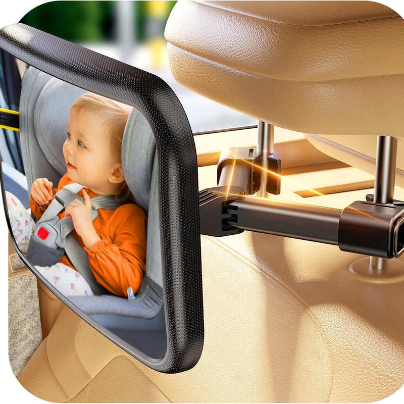 TAZENI Baby Car Mirror for Rear Facing Car Seat, Patented Stable Hook Clip | Shatterproof, 360° Rotation, Crystal Clear View, Easy Install, Crash-tested, Baby Shower Gifts for Infants Safely, Black