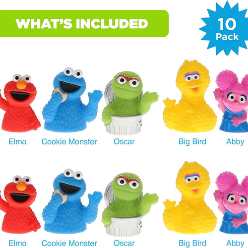 Sesame Street 10-Piece Finger Puppet Set for Toddlers & Kids | Features Elmo, Big Bird, Cookie Monster, Abby Cadabby, Oscar the Grouch | Durable PVC for Bath Time, Educational Play, and Party Favors.
