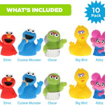 Sesame Street 10-Piece Finger Puppet Set for Toddlers & Kids | Features Elmo, Big Bird, Cookie Monster, Abby Cadabby, Oscar the Grouch | Durable PVC for Bath Time, Educational Play, and Party Favors.