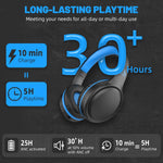 UKELALA U2B Active Noise Canceling Wired & Wireless Bluetooth 6.0 Headphones with Microphone, Foldable Lightweight Head Phones with Volume Control‌ for Kids Adult School Black Blue