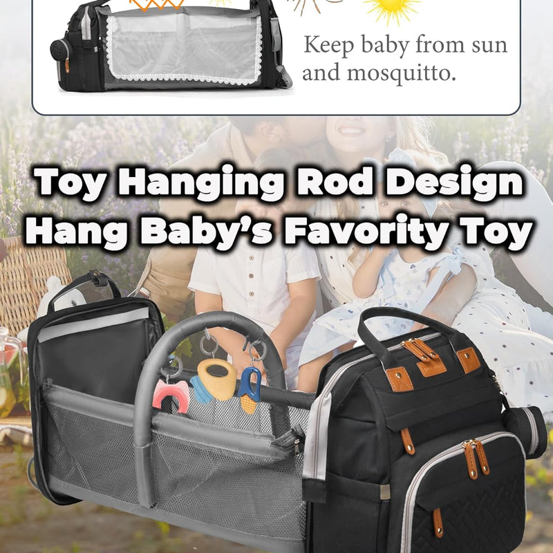 Baby Diaper Bag with Changing Station, Waterproof Diaper Bag Backpack for Moms Dads with USB Charging Port, Baby Shower Gifts, Baby essentials, Black