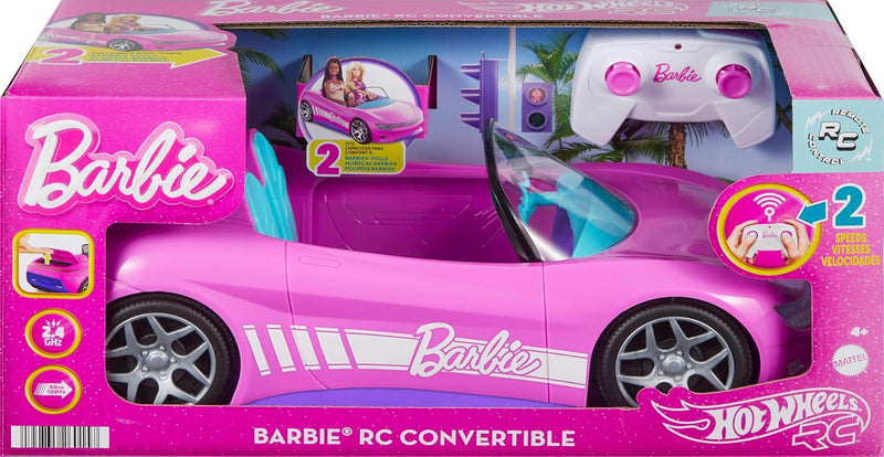 Hot Wheels Barbie RC Pink Convertible Car Remote Control Toy for Kids, 2 Barbie Doll Storage, Sticker Sheet Included