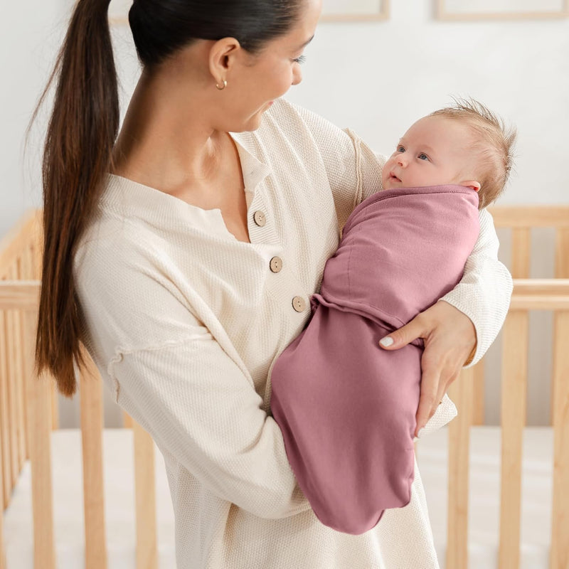 Comfy Cubs Easy Swaddle Blanket, 3 Pk S Velcro Swaddle Blush Mauve Mulberry | 100% Cotton Newborn Wrap for 0-3 Months Infants, with Adjustable Velcro, Breathable and Durable Sleep Sack for Babies
