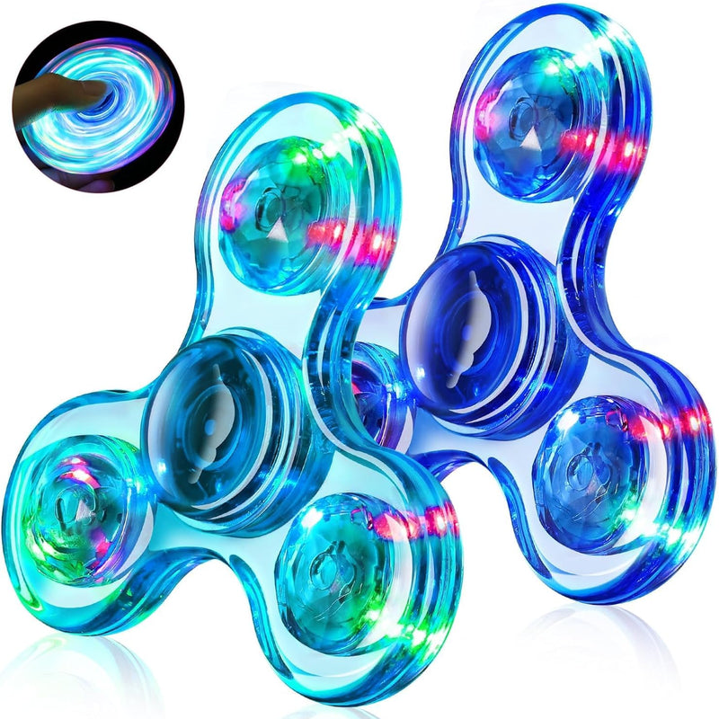 Fidget Spinner 2 Pack, Light up Sensory Fidget Toys Adults Kids 4-8-12 with Autism ADHD, Kids Travel Toys Anxiety Stress Relief Teen Boy Gifts, Classroom Prizes Glow Birthday Party Graduation Gifts