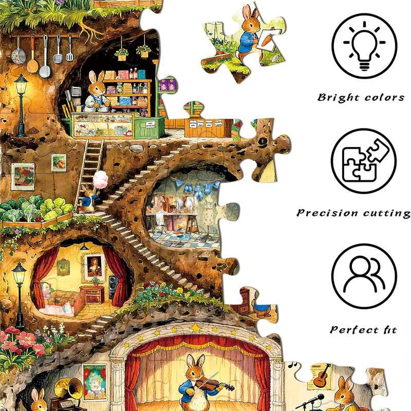 HUADADA Jigsaw Puzzle for Adults 1000 Pieces, Eye Protection, Rabbit House Theme, Birthday Gifts for Women and Men
