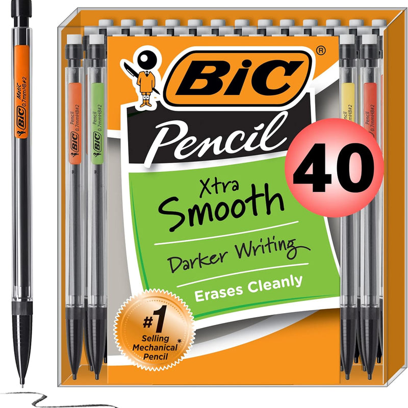 BIC Xtra Smooth Mechanical Pencil with 0.7 mm Medium Point ,Refillable and Retractable, School Supplies for Students and Teachers, 40-Count Pack