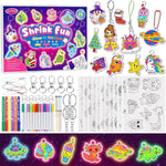 Funtopia Shrinking Art Sheets Kits for Kids, 75 Pre-Cut Keychain Making Kit | 12 Themes Shrink Paper Craft, DIY Shrink Art Plastic Sheets with Charms and Keychains Accessories