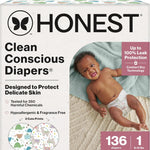 The Honest Company Daytime Daytime Diapers, All the Alpacas, Size 1, 136 Ct